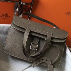 Fake Hermes Halzan 31cm Bag In Taupe Clemence Leather JM511aX74