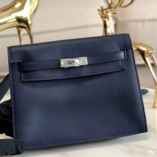 Fake Hermes Kelly Danse Handmade Bag In Blue Swift Leather JM1941SY47