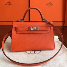 Fake Hermes Kelly Mini II Handmade Bag In Orange Epsom Leather JM749SY47