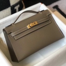 Fake Hermes Kelly Pochette Bag In Taupe Grey Epsom Leather JM205Bp55