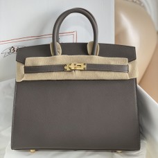 Fashion Hermes Birkin 25 Sellier Handmade Bag In Etain Epsom Calfskin JM323lx86