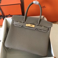Fashion Hermes Birkin 30 Handmade Bag In Etain Clemence Leather JM514UE80
