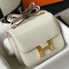 Fashion Hermes Constance 18 Handmade Bag In White Embossed Crocodile JM890LS40
