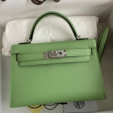 Fashion Hermes Kelly Mini II Sellier Handmade Bag In Vert Criquet Chevre Mysore Leather JM216UE80