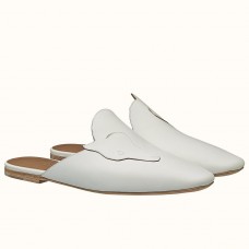 Fashion Hermes Tangeria Mules In White Calfskin JM1110UE80