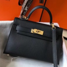 Fashion Imitation Hermes Kelly Mini II Bag In Black Epsom Leather GHW JM141nM61