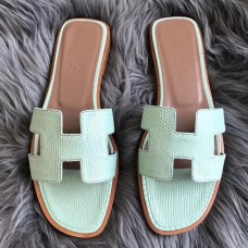 Fashion Imitation Hermes Oran Sandals In Aqua Lizard Leather JM439nM61