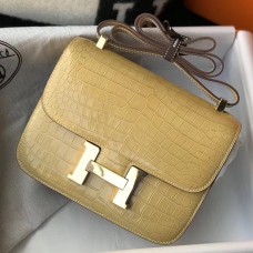 First-class Quality Hermes Constance 24cm Bag In Jaune Poussin Embossed Crocodile JM1140AC65