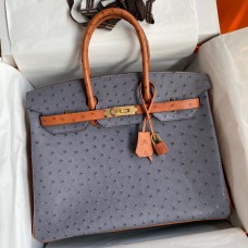 First-class Quality Hermes HSS Birkin 35 Bicolor Bag in Gris Agate and Gold Ostrich Leather JM1256vx69