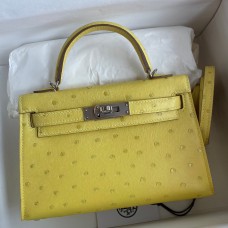 First-class Quality Hermes Kelly Mini II Sellier Handmade Bag In Lime Ostrich Leather JM544AC65