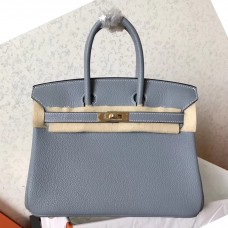 Hermes Birkin 25 Handmade Bag In Blue Lin Clemence Leather JM125Ao69