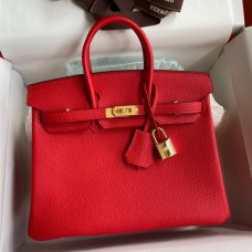 Hermes Birkin 25 Handmade Bag In Red Clemence Leather JM1628Hk55