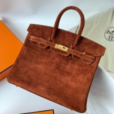 Hermes Birkin 25 Retourne Handmade Bag In Brown Doblis Suede Leather JM1962WY31