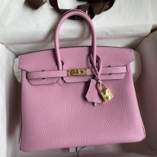 Hermes Birkin 25 Retourne Handmade Bag In Mauve Sylvestre Clemence Leather JM605hu72