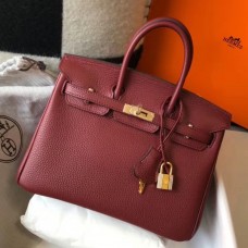 Hermes Birkin 25cm Bag In Bordeaux Clemence Leather GHW JM1210QF99