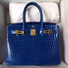 Hermes Birkin 30 Bag In Blue Electric Crocodile Niloticus Skin JM1790kG55