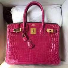 Hermes Birkin 30 Bag In Rose Red Crocodile Niloticus Shiny Skin JM1598vp28