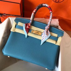 Hermes Birkin 30 Handmade Bag In Blue Jean Clemence Leather JM373jo45