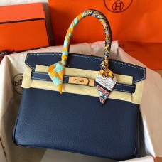 Hermes Birkin 30 Handmade Bag In Navy Blue Clemence Leather JM227bF80