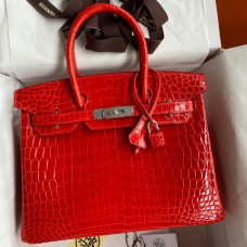 Hermes Birkin 30 Handmade Bag In Red Crocodile Niloticus Shiny Skin JM659DU34