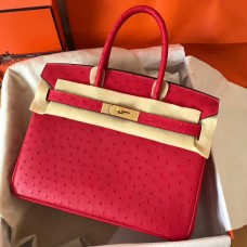 Hermes Birkin 30 Handmade Bag In Red Ostrich Skin JM1495zd42