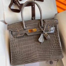 Hermes Birkin 30 Handmade Bag In Taupe Crocodile Niloticus Shiny JM963OO68