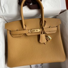 Hermes Birkin 30 Retourne Handmade Bag In Biscuit Clemence Leather JM233iT17