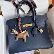 Hermes Birkin 30 Retourne Handmade Bag In Blue Saphir Clemence Leather JM647ni51