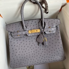 Hermes Birkin 30 Retourne Handmade Bag In Gris Asphalt Ostrich Leather JM754uw21