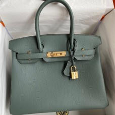 Hermes Birkin 30 Retourne Handmade Bag In Vert Amande Clemence Leather JM1022bT70