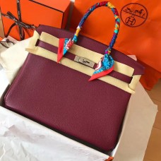 Hermes Birkin 35 Handmade Bag In Bordeaux Clemence Leather JM1356Wv88
