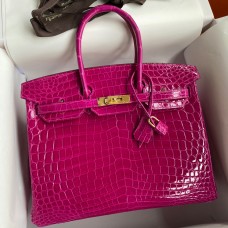 Hermes Birkin 35 Handmade Bag In Rose Scheherazade Crocodile Niloticus Shiny Skin JM570kv47