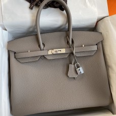 Hermes Birkin 35 Retourne Handmade Bag In Gris Asphalt Clemence Leather JM140KV93