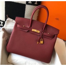 Hermes Birkin 35cm Bag In Bordeaux Clemence Leather GHW JM1588Up15