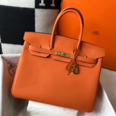 Hermes Birkin 35cm Bag In Orange Clemence Leather GHW JM206FT69