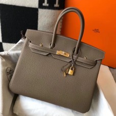 Hermes Birkin 35cm Bag In Taupe Grey Clemence Leather GHW JM1034KV93