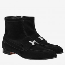 Hermes Black Suede Saint Honore Ankle Boots JM2030uU16