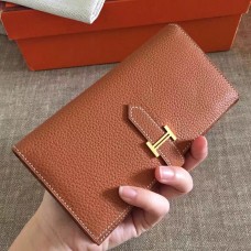 Hermes Brown Clemence Bearn Gusset Wallet JM984sf78