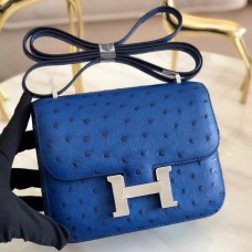 Hermes Constance 18 Handmade Bag In Blue Ostrich Leather JM349ni51