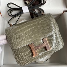 Hermes Constance 18 Handmade Bag In Grey Shiny Alligator Leather JM303zd42
