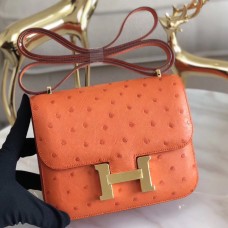 Hermes Constance 18 Handmade Bag In Orange Ostrich Leather JM450QT69