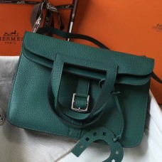 Hermes Halzan 31cm Bag In Malachite Clemence Leather JM92aM39