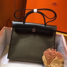 Hermes Herbag Zip 31cm Bag In Black And Canopee JM85fo19
