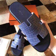 Hermes Izmir Sandals In Blue Matte Niloticus Crocodile JM1204qq80