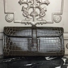 Hermes Jige Elan 29 Clutch In Chocolate Crocodile Leather JM507jk62
