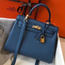 Hermes Kelly 25cm Retourne Bag In Agate Blue Clemence Leather JM1505hI90
