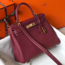 Hermes Kelly 25cm Retourne Bag In Bordeaux Clemence Leather JM1683io40