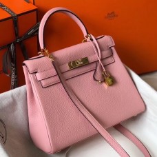 Hermes Kelly 25cm Retourne Bag In Pink Clemence Leather JM361DU34