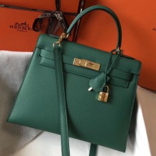 Hermes Kelly 28cm Bag In Vert Vertigo Epsom Leather GHW JM649Ym74