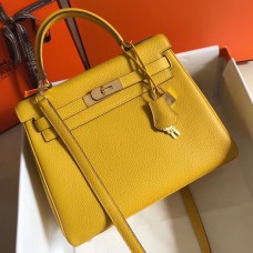 Hermes Kelly 28cm Bag In Yellow Clemence Leather GHW JM910Zf62